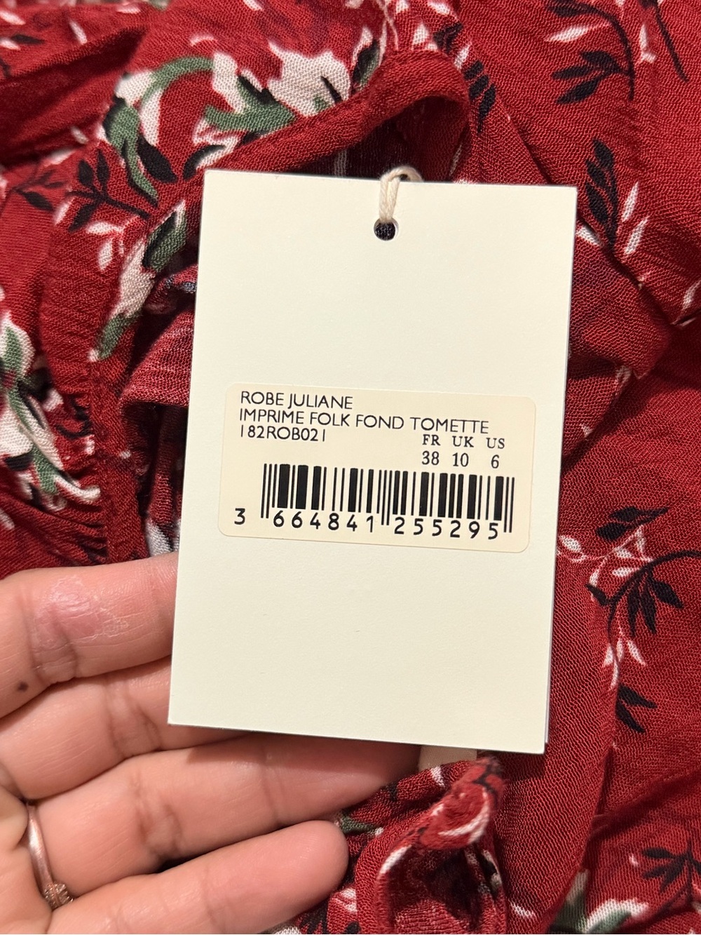 Sezane Rust-Red Floral Long Sleeve Midi Dress - Picture 3 of 3